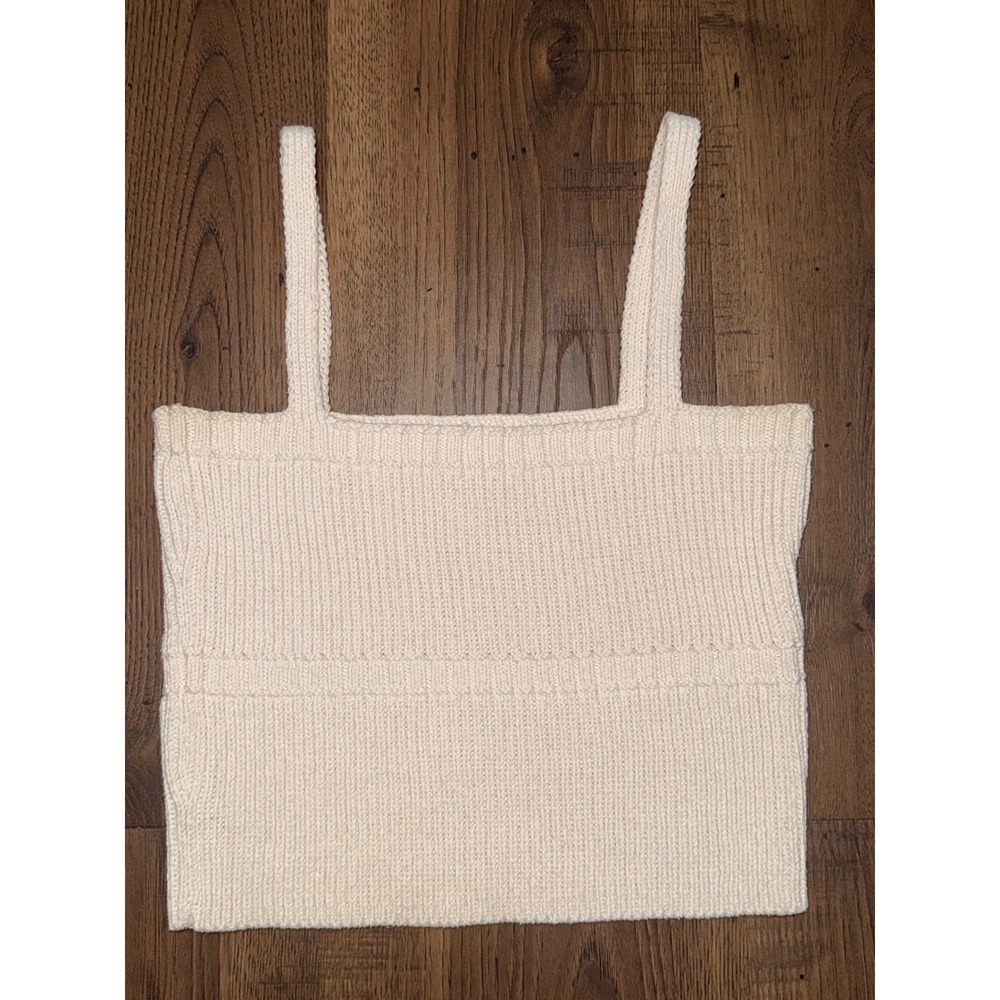 Zara Knit Crop Top Cream Off White Ribbed Sleeveless Camisole Medium